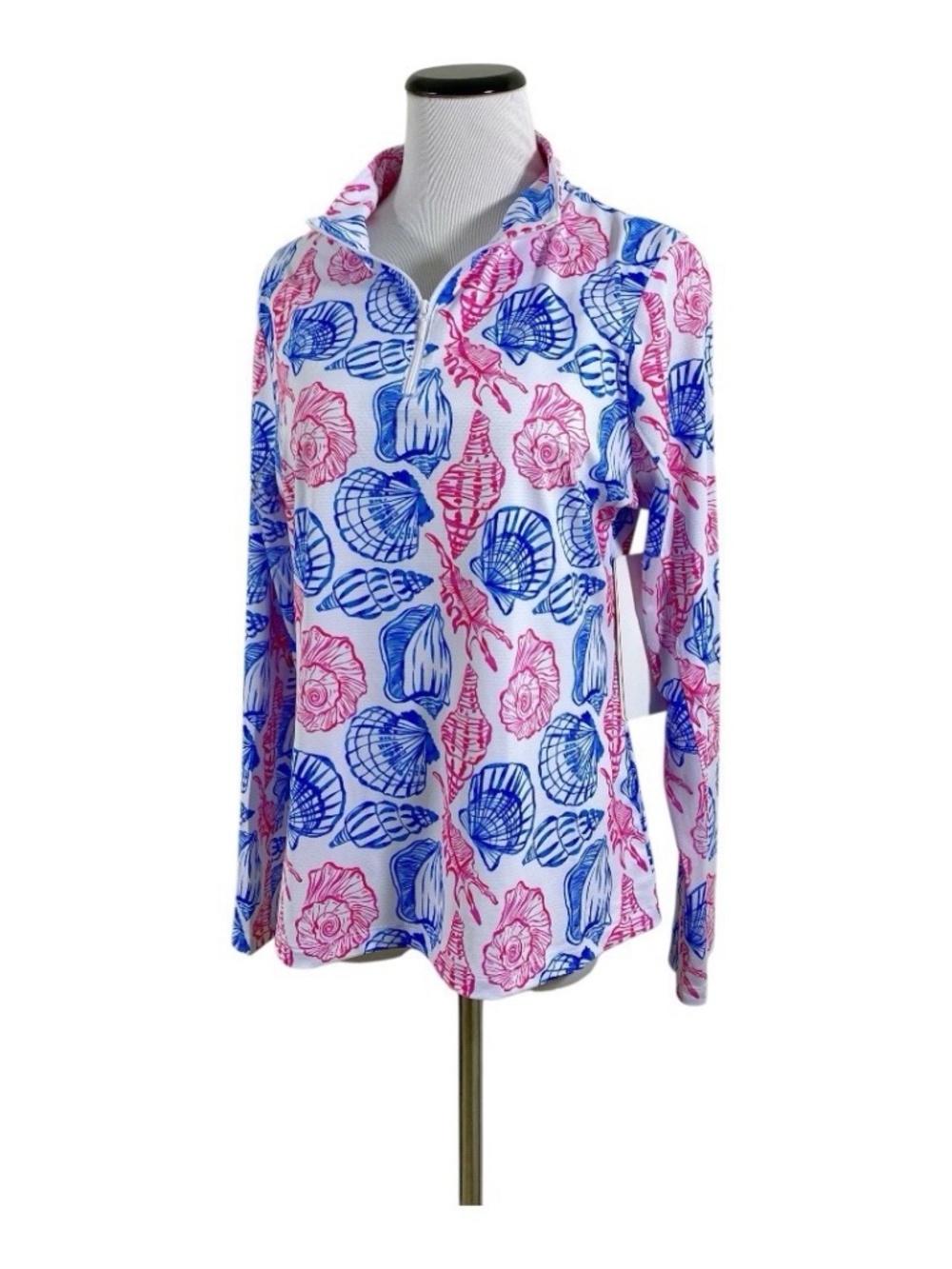Gottex Activewear Golf Tennis Mock 1/4 Zip Top Shirt, UPF Seashells Size Medium